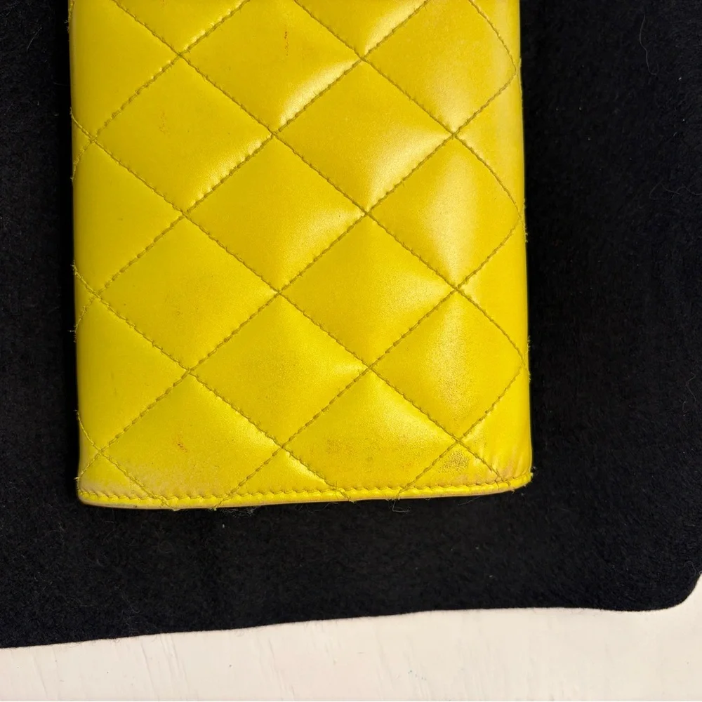 CHANEL Yellow Quilted Lambskin Continental Wallet with CC Turnlock